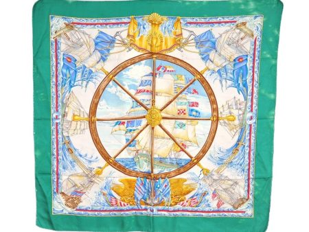 Authentic HERMES Carre 90 Scarf  vive le vent  Silk Green 2138I Supply