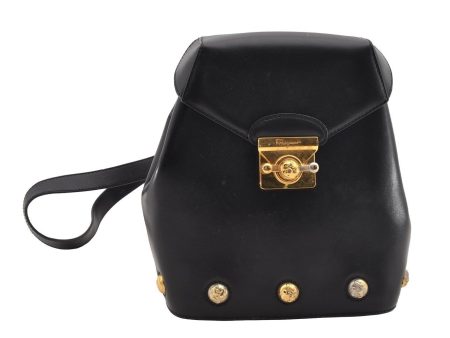 Authentic Salvatore Ferragamo Heel Motif Backpack Purse Leather Black Junk 1707I For Discount