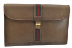 Authentic GUCCI Web Sherry Line Vintage Document Case Leather Brown 1832I Hot on Sale