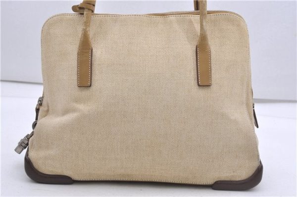 Authentic PRADA Vintage Canvas Leather Shoulder Tote Bag Purse Beige 0891G For Sale