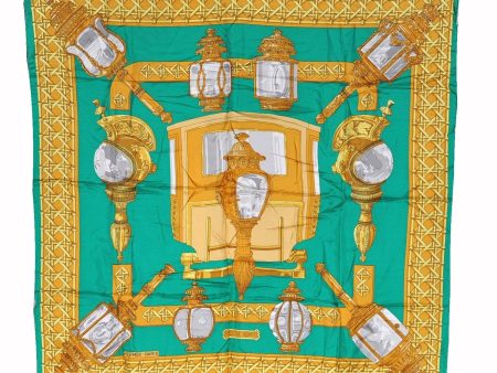 Authentic HERMES Carre 90 Scarf  FEUX DE ROUTE  Silk Green Box K4558 Supply