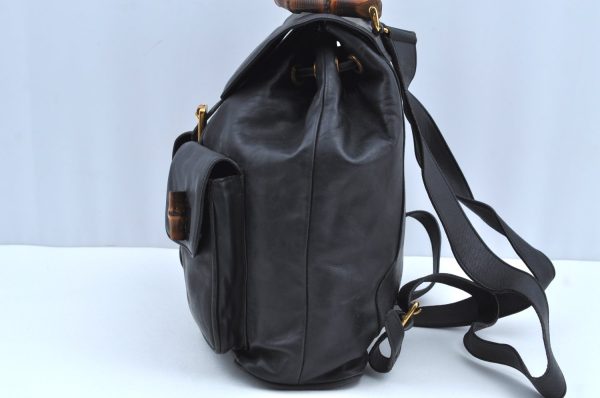 Authentic GUCCI Bamboo Backpack Leather Black K4530 Online now