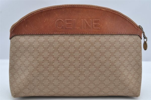 Authentic CELINE Macadam Blason Pattern Hand Pouch Purse PVC Leather Beige K4897 Supply