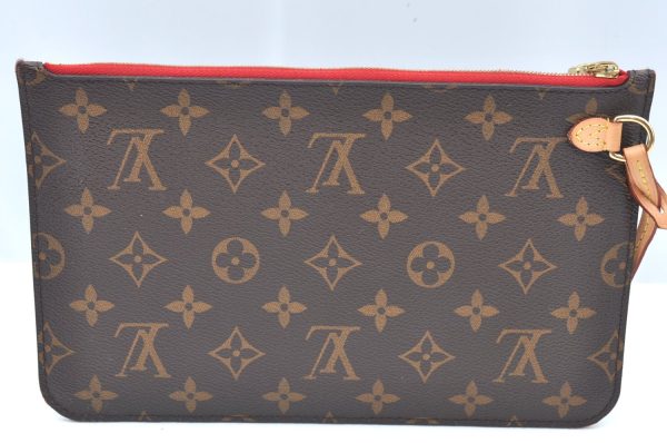 Authentic Louis Vuitton Monogram Neverfull Pouch Purse Clutch Bag Red LV K4438 For Sale