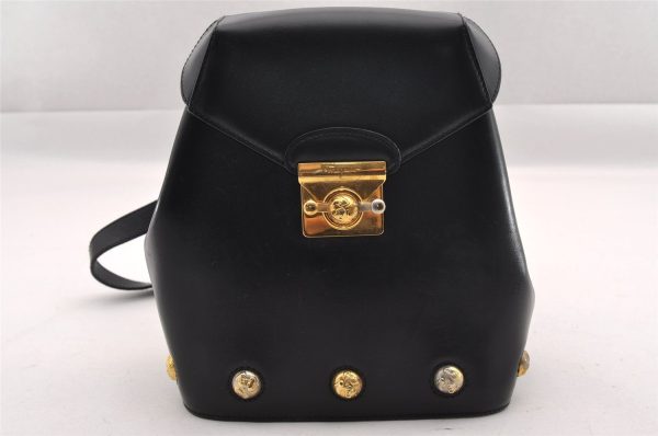 Authentic Salvatore Ferragamo Heel Motif Backpack Purse Leather Black Junk 1707I For Discount