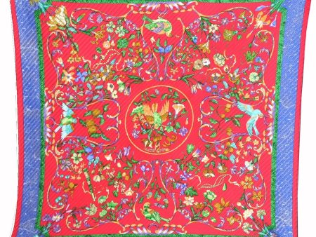 Auth HERMES Pleats Scarf  pierres d orient et d occident  Silk Red Box J5831 Fashion