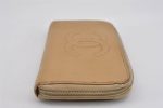 Authentic CHANEL Caviar Skin CC Logo Round Zip Long Wallet Purse Beige K4919 Online now