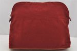 Authentic HERMES Bolide Pouch TGM Clutch Bag Canvas Leather Red 1841I on Sale