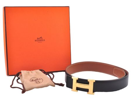 Authentic HERMES Constance Leather Belt Size 65cm 25.6  Black Brown Box 4739E Discount