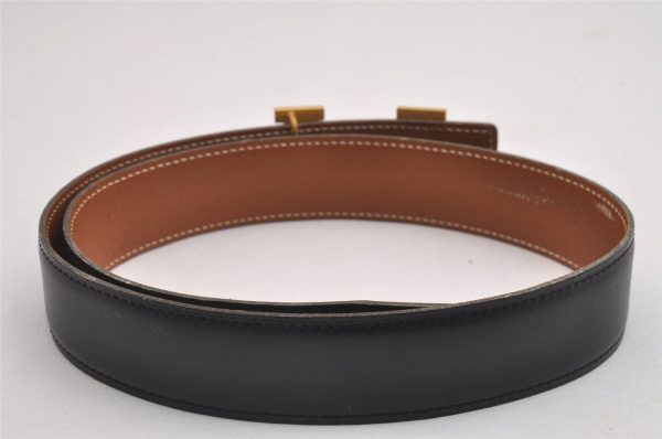 Authentic HERMES Constance Leather Belt Size 65cm 25.6  Black Brown 2012I For Cheap