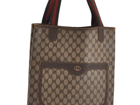 Authentic GUCCI Web Sherry Line Shoulder Tote Bag GG PVC Leather Brown 2098I Cheap