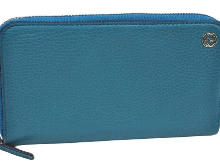 Authentic GUCCI Interlocking G Long Zippy Wallet Purse Leather 449347 Blue J9355 Online Sale