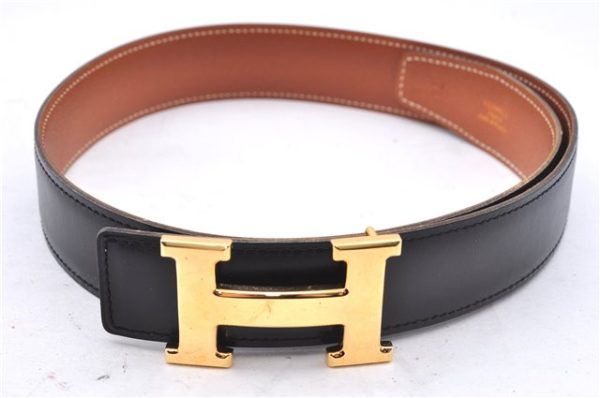 Authentic HERMES Constance Leather Belt Size 65cm 25.6  Black Brown Box 4739E Discount