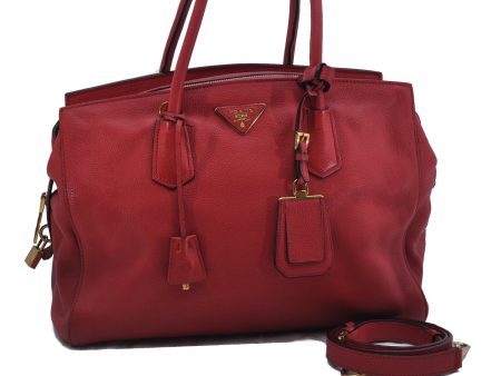 Authentic PRADA Vintage Leather Nappa 2Way Shoulder Hand Tote Bag Red 5020F For Cheap