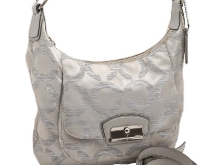 Auth COACH Madison Dotted Op Art 2Way Shoulder Bag Canvas Leather White K4833 For Sale