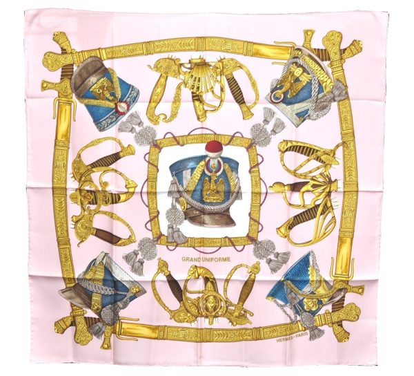 Authentic HERMES Carre 90 Scarf  GRAND UNIFORME  Silk Light Pink J7386 Sale