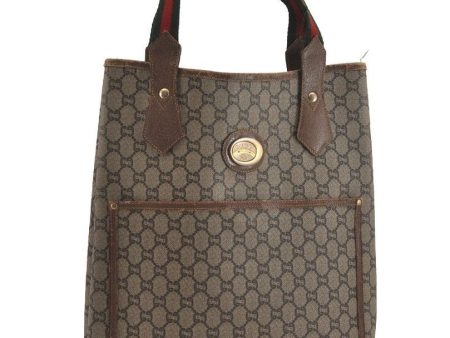 Authentic GUCCI Web Sherry Line GG Plus Vintage Tote Bag PVC Leather Brown 2533I Fashion