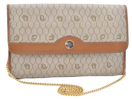 Auth Christian Dior Honeycomb Chain Shoulder Cross Bag PVC Leather Beige J2920 Supply