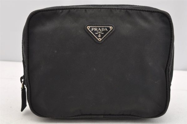 Authentic PRADA Vintage Nylon Tessuto Pouch Purse Black 1843I For Cheap