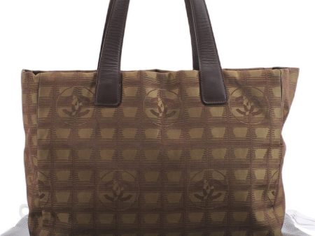 Authentic CHANEL New Travel Line Shoulder Tote Bag Nylon Leather Brown 9255E Discount