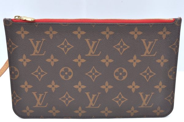 Authentic Louis Vuitton Monogram Neverfull Pouch Purse Clutch Bag Red LV K4438 For Sale