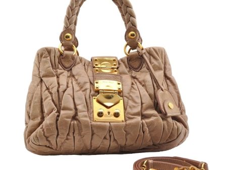 Authentic MIU MIU Matelasse Leather 2Way Shoulder Hand Tote Bag Beige 2061I Online