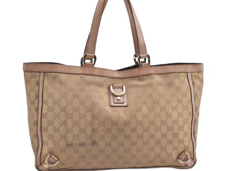 Authentic GUCCI Abbey Shoulder Tote Bag GG Canvas Leather 141472 Gold Pink J9578 on Sale