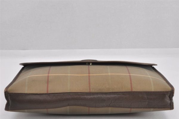 Authentic Burberrys Vintage Check Canvas Clutch Documents Case Khaki Green K4834 Discount