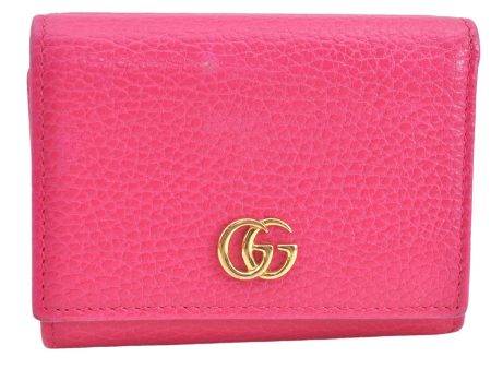 Authentic GUCCI GG Marmont Double G Trifold Wallet Leather 474746 Pink J2393 Online Sale