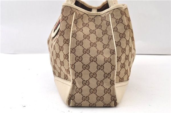 Auth GUCCI Web Sherry Line Princy Tote Bag GG Canvas Leather 163805 Brown 4386F Online Hot Sale