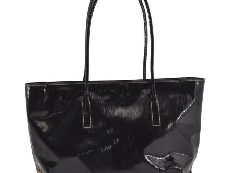 Authentic PRADA Vintage Enamel Shoulder Tote Bag Black 1855I on Sale