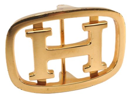 Authentic HERMES Vintage Buckle for Leather Belt H Logo Gold 2122G on Sale