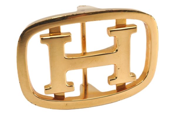 Authentic HERMES Vintage Buckle for Leather Belt H Logo Gold 2122G on Sale