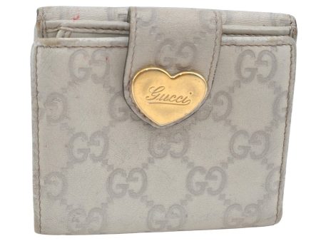 Auth GUCCI Lovely Heart Guccissima GG Leather Bifold Wallett 203548 White K4520 Cheap