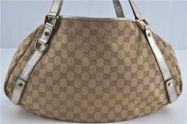 Auth GUCCI Abbey Shoulder Tote Bag GG Canvas Leather 130736 Beige Silver J4969 For Sale