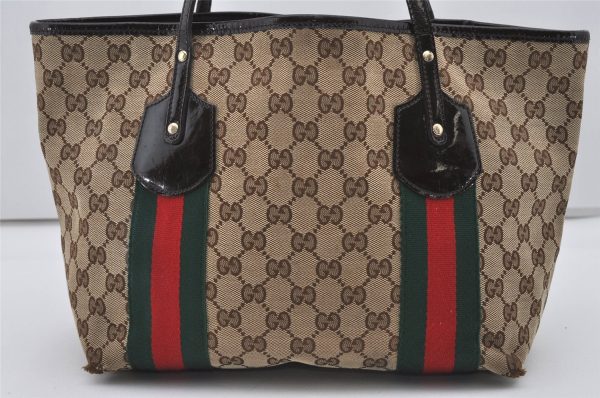 Auth GUCCI Jolie Web Sherry Line Tote Bag GG Canvas Enamel 211971 Brown 1914I Sale