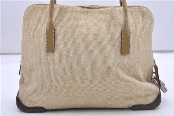 Authentic PRADA Vintage Canvas Leather Shoulder Tote Bag Purse Beige 0891G For Sale