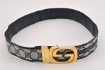 Authentic GUCCI Vintage Belt GG PVC Leather 26.4-28.7  Navy Blue K4972 Fashion