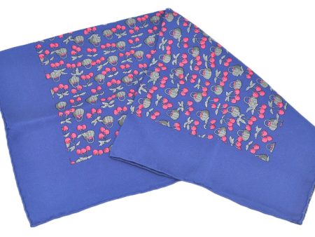 Auth HERMES Petit Carre 40 Scarf Handkerchief Cherry Pattern Silk Navy J9518 Supply