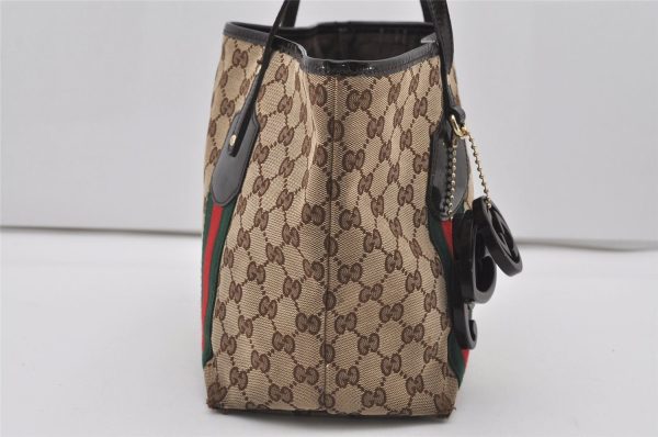 Auth GUCCI Jolie Web Sherry Line Tote Bag GG Canvas Enamel 211971 Brown 1914I Sale