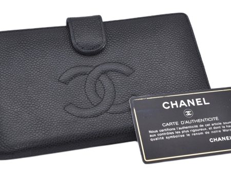 Authentic CHANEL Caviar Skin CC Logo Bifold Wallet Purse Black 4438F For Discount