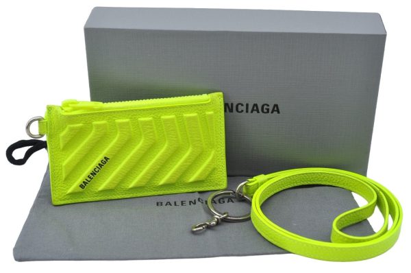 Authentic BALENCIAGA Cash Card Case On Key Ring Leather 683425 Green Box K4495 on Sale