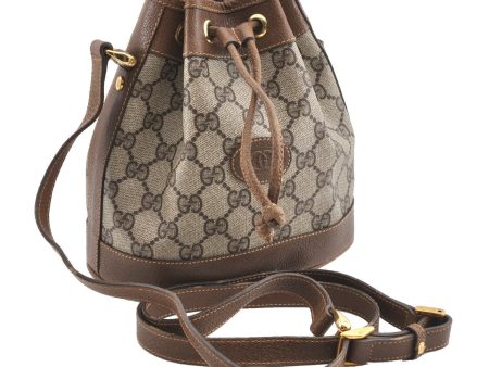 Authentic GUCCI Shoulder Cross Drawstring Bag GG PVC Leather Brown Junk 1832G Sale