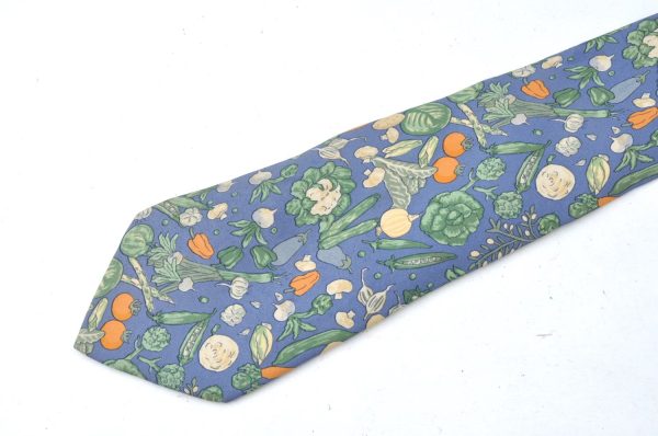 Authentic HERMES Tie Necktie Vegetable Pattern Silk 7460HA Blue K4513 Sale