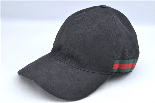 Authentic GUCCI Web Sherry Line Cap GG Canvas Leather Size XL 200035 Black J8856 For Cheap