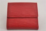 Authentic Louis Vuitton Epi Porte Monnaie Billets Cartes Credit Wallet Red 5109F For Sale