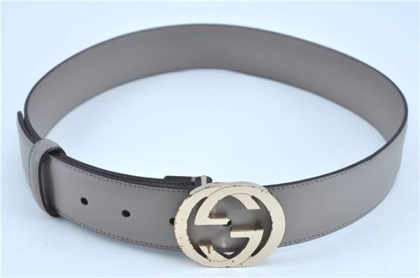 Authentic GUCCI Belt _Interlocking G Leather 546386 AP00G Gray J7008 Supply