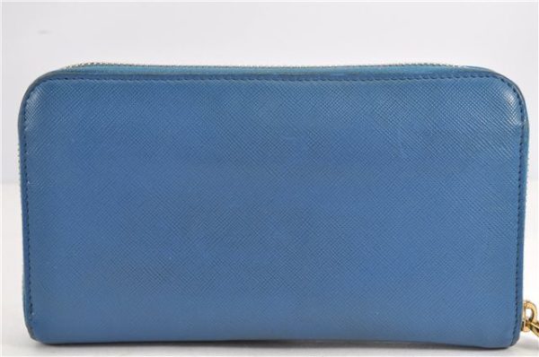 Authentic PRADA Saffiano Leather Long Wallet Purse Blue Box 8600F For Cheap