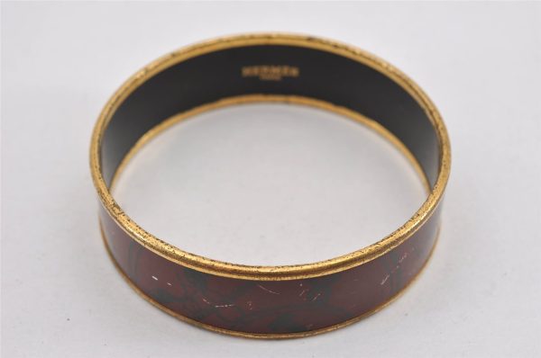 Authentic HERMES Email GM Bangle Bolduc Logo Motif Gold Bordeaux  K4820 Online