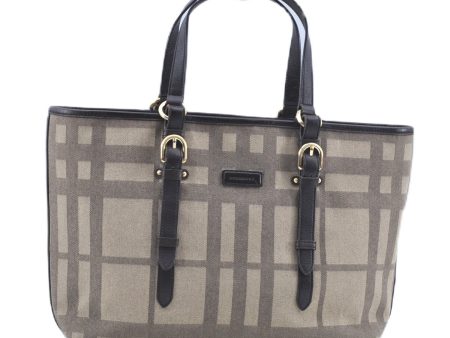 Authentic BURBERRY Check Hand Tote Bag Purse Canvas Leather Beige Brown J7045 Online Sale